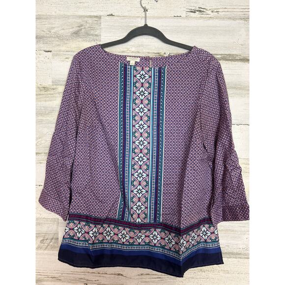 Talbots Women's Small blue pink Boho Tencel 3/4 sleeve lightweight top blouse - Picture 1 of 6